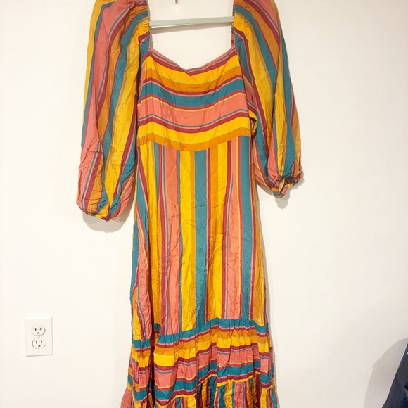 ANTHROPOLOGIE X FARM RIO Size Large RAINBOW STRIPED MIDI DRESS - Picture 7 of 7